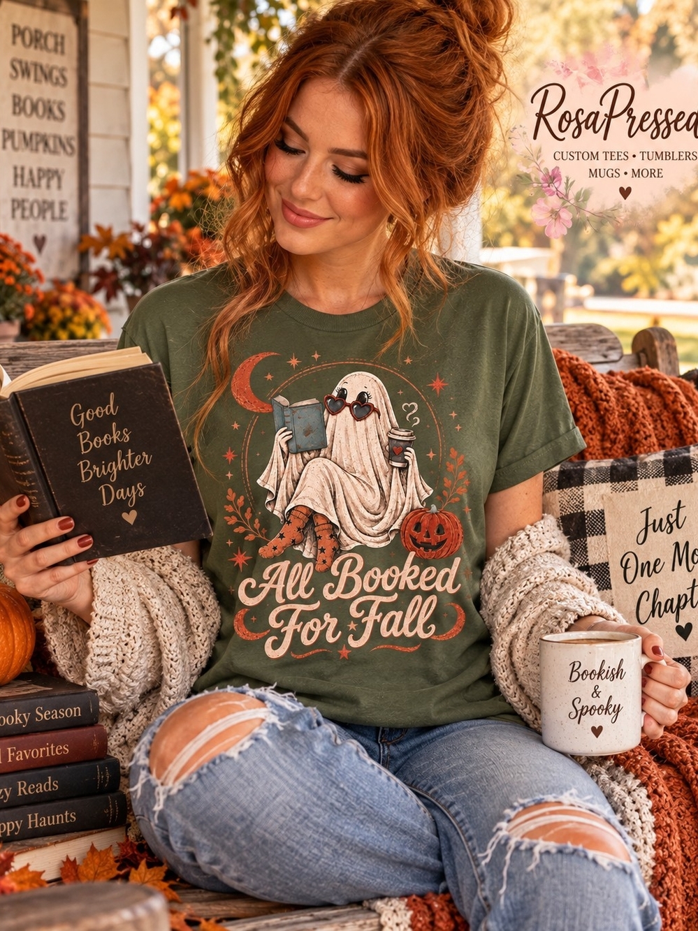 All Booked for Fall Graphic Tee - Olive